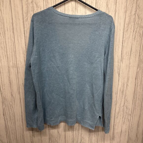 Womens Size S Eileen Fisher Oversized Deep V Neck Linen Sweater Blue EUC - Picture 6 of 6